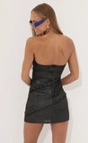 Metallic Rib Ruffle Bodycon Dress in Black