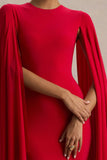 Briony Red Crew Neck Maxi Dress With Cape Sleeves
