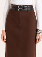 Chocolate Belted Tailored Maxi Skirt