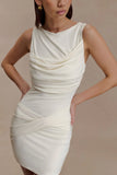 Henley Slinky Drape Mini Dress Ivory