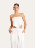 White Linen Blend Tie Back Bandeau Crop Scarf Top