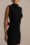 Sorenna Black High Neck Mini Dress With Wrap And Sash Detail