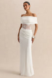 Forsya White Bardot Neck Maxi Dress With Lace Detailing