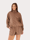Brown Polka Dot Funnel Neck Track Jacket