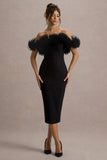 Alizzi Black Bardot Midi Dress With Ruffle Trim