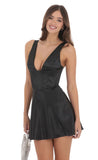 Satin V Neck Corset Dress in Black