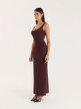 Chocolate Knitted Embellished Scoop Neck Dress