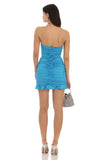 Ruched Strapless Dress in Blue