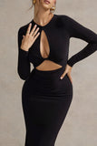 Denisse Black Long Sleeve Cut Out Twisted Maxi Dress