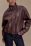 Curtis Faux Leather Bomber Jacket Dark Chocolate