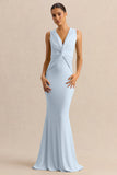 Holly Powder Blue Plunge Neck Maxi Dress With Twist Detail