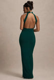 Khari Bottle Green High Neck Twisted Maxi Dress With Drape