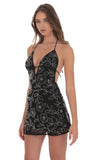 Floral Sequin Beaded Dress in Black