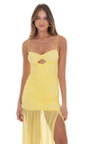 Mesh Ruched Mermaid Dress in Yellow