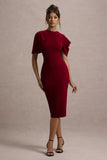 Dorothea Berry Draped Midi Dress With Cape