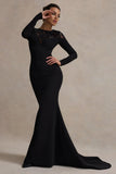 Campbell Black Long Sleeve Maxi Dress With Lace Detail