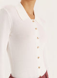 Off White Lightweight Knitted Button Down Top