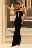 Giuseppa Black Halter Neck Cut Out Maxi Dress