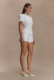 Anne Short Sleeve Satin Top White