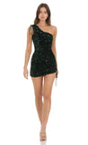 One Shoulder Sequin Dress In Green