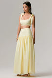 Reminiscent Lemon Ruched Maxi Skirt