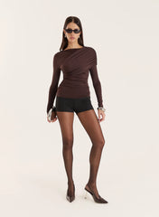 Chocolate Long Sleeved Drape Top