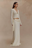 Miraby Front Ruched Knit Long Sleeve Top Ivory
