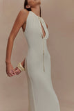 Beryl Slinky Maxi Dress With Pearls Ivory