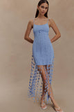 Tove Hand Knit Flower Mini Dress Blue