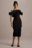 Alizzi Black Bardot Midi Dress With Ruffle Trim