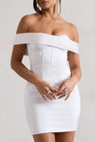 Milano Cream Satin Bardot Maxi Dress With Detachable Skirt