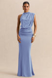 Umaira Powder Blue High Neck Maxi Dress