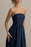 Shania Navy Lace Bandeau Skater Midi Dress