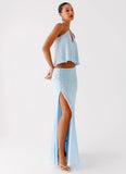 Mena Chiffon Spot Maxi Skirt Blue