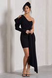 Surprise Black One Sleeved Corset Mini Dress With Draping