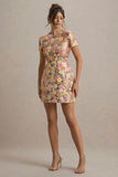 Eira Pastel Floral Print Embellished Mini Dress