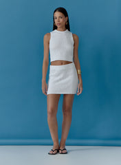 White Cotton Knit Mini Skirt