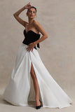 Lucienne Black Cream Sweetheart Corset Split Maxi Dress