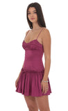 Satin Ruched Flare Dress in Magenta