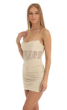 Sequin Lace Corset Dress in Nude