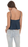 Pinstripe Pleated Flare Top in Navy
