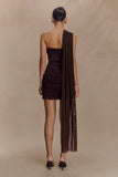 Mattea Slinky And Mesh Mini Dress With Scarf Dark Chocolate