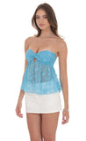 Floral Strapless Babydoll Top in Blue