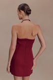 Nathalie Halter Neck Floral Mini Dress Merlot