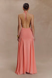 Soleil Knit And Mesh Halter Maxi Dress Coral