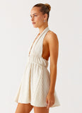Figaro Halter Mini Dress Taupe Stripe