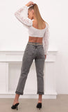 Lace Puff Sleeve Crop Top in White