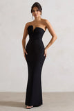 Enticed Black Strapless V Neck Maxi Dress With Flowers