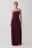 Bex Strapless Slinky Maxi Dress With Split Burgundy