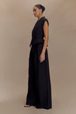 Raya Mid Rise Wide Leg Linen Pant Black